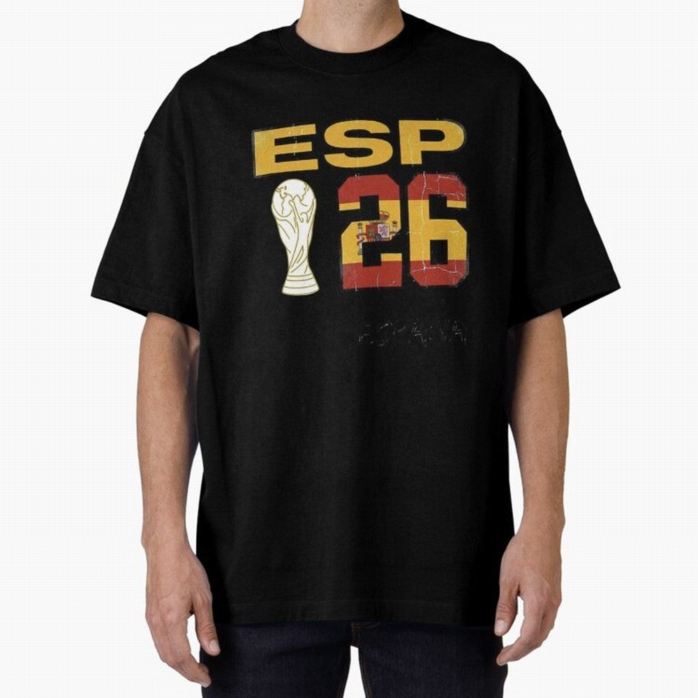 Spain Football World Cup 2026 - Vintage ESP 26 Flag Design Oversized T-Shirt Fuel FIFA World Cup 2026 Spirit, with Netherlands, Haaland and Mbappe, Supporter Pride, Iconic Celebrations, Legendary Names and Global Match Day Energy; Ideal for
