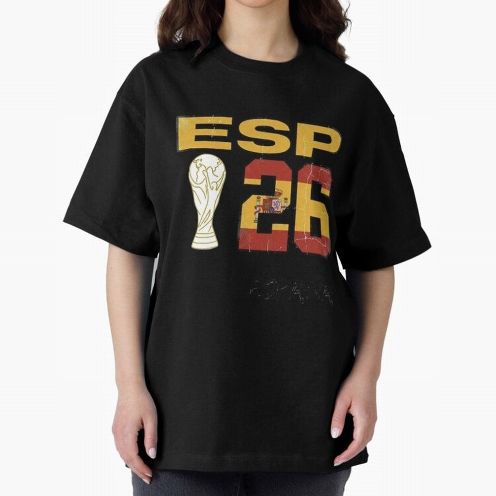 Spain Football World Cup 2026 - Vintage ESP 26 Flag Design Oversized T-Shirt Fuel FIFA World Cup 2026 Spirit, with Netherlands, Haaland and Mbappe, Supporter Pride, Iconic Celebrations, Legendary Names and Global Match Day Energy; Ideal for