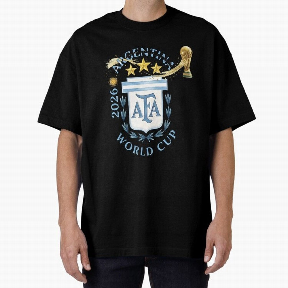 Argentina Football Champion World Cup 2026 - Gold Stars Watercolor Oversized T-Shirt Remember Iconic Moments from Global Football Passion for FIFA World Cup 2026 Group Stage, Made for Mbappe and Neymar, England, France and Netherlands, Vintage
