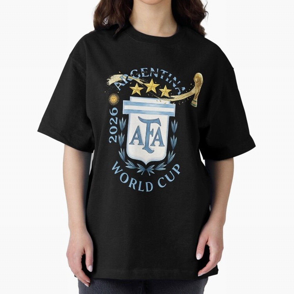 Argentina Football Champion World Cup 2026 - Gold Stars Watercolor Oversized T-Shirt Remember Iconic Moments from Global Football Passion for FIFA World Cup 2026 Group Stage, Made for Mbappe and Neymar, England, France and Netherlands, Vintage
