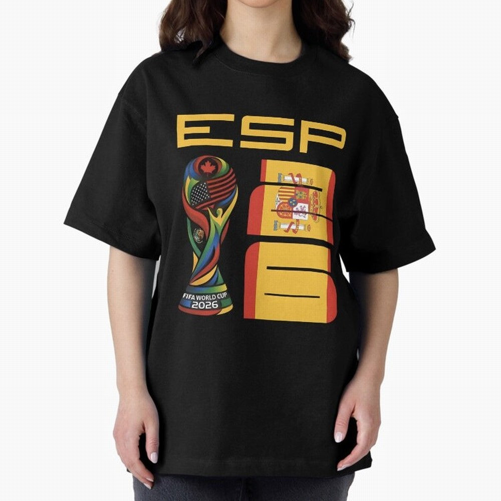 Spain Soccer World Cup 2026 Fan Art - ESP La Roja Oversized T-Shirt Stand Out with Spirit from FIFA World Cup 2026 USA Canada Mexico Spirit, with Argentina and Brazil, Haaland, Global Supporter Spirit, Legendary Goals, National Colors and