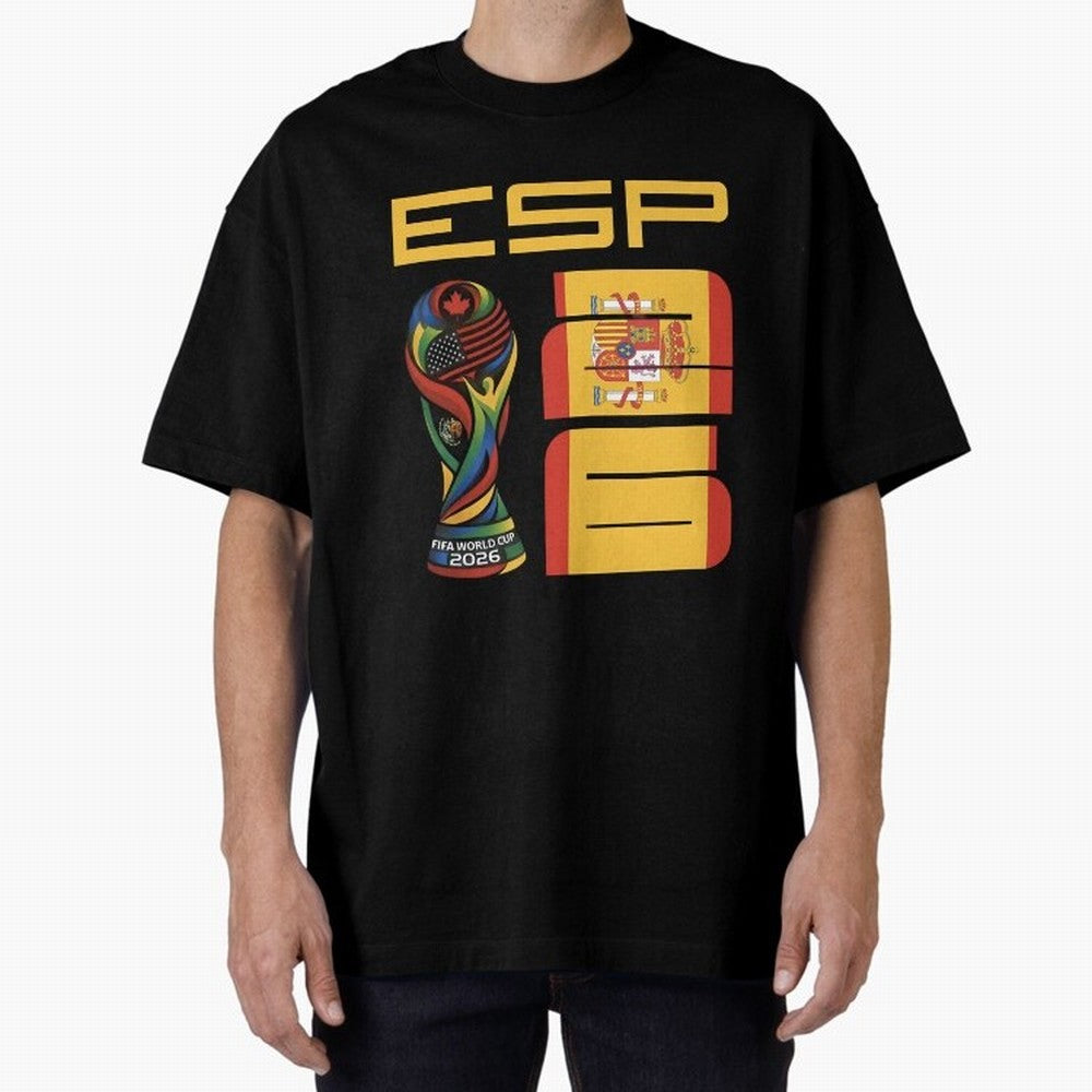 Spain Soccer World Cup 2026 Fan Art - ESP La Roja Oversized T-Shirt Stand Out with Spirit from FIFA World Cup 2026 USA Canada Mexico Spirit, with Argentina and Brazil, Haaland, Global Supporter Spirit, Legendary Goals, National Colors and