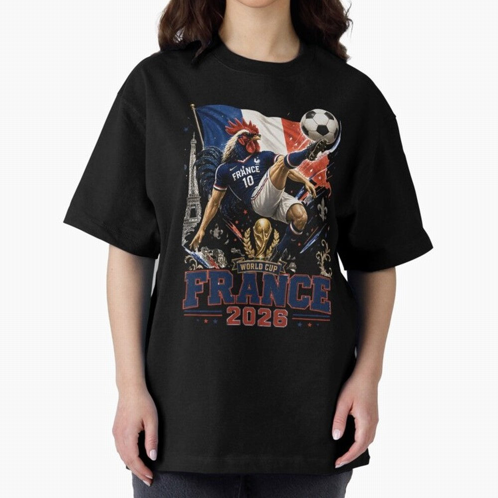France Football World Cup 2026 Retro Rooster Kick - Les Bleus Oversized T-Shirt Bring Bold Fan Energy to FIFA World Cup 2026 Group Stage Featuring Haaland, Germany Energy, Global Supporter Spirit, Legendary Goals, National Colors and Tournament