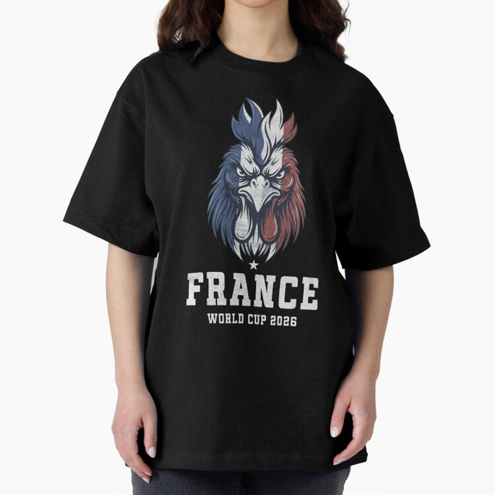 France Football World Cup 2026 Rooster Mascot Art Oversized T-Shirt Represent Football Lovers during FIFA World Cup 2026 Centered on Messi, Argentina and Brazil Energy, Stadium Memories, Football Loyalty, International Chants and Championship