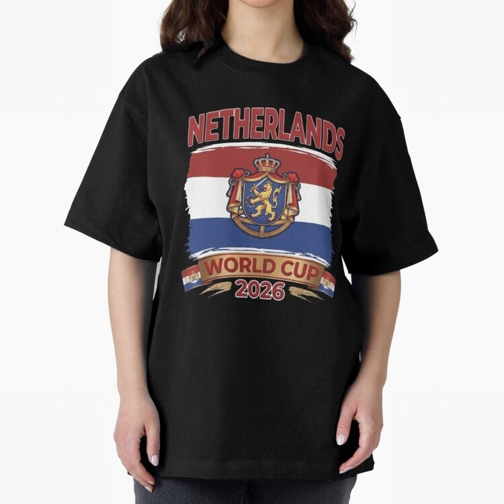 Netherlands World Cup 2026 Coat of Arms Football Design Oversized T-Shirt Stand Proud for FIFA World Cup 2026 Group Stage Spirit, Built around Germany, CR7, Supporter Pride, Iconic Celebrations, Legendary Names and Global Match Day Energy; Perfect