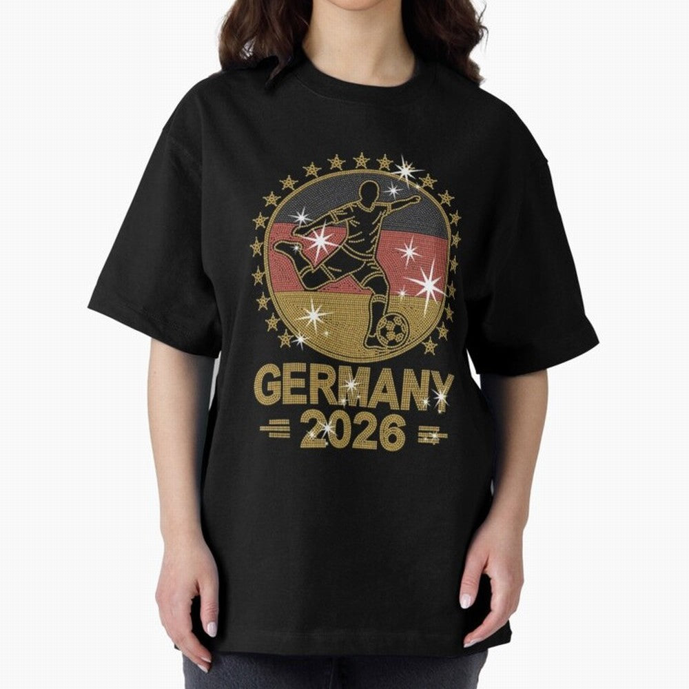 Germany Soccer World Cup 2026 Glitter Style Fan Art Oversized T-Shirt Carry National Pride through FIFA World Cup 2026 USA Canada Mexico Celebrating Neymar, Haaland and Cristiano Ronaldo, England, France and Netherlands Energy, Fan Favorite