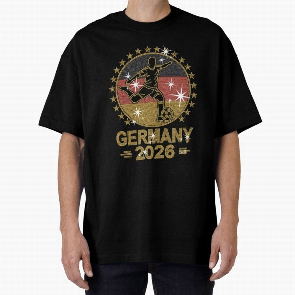 Germany Soccer World Cup 2026 Glitter Style Fan Art Oversized T-Shirt Carry National Pride through FIFA World Cup 2026 USA Canada Mexico Celebrating Neymar, Haaland and Cristiano Ronaldo, England, France and Netherlands Energy, Fan Favorite