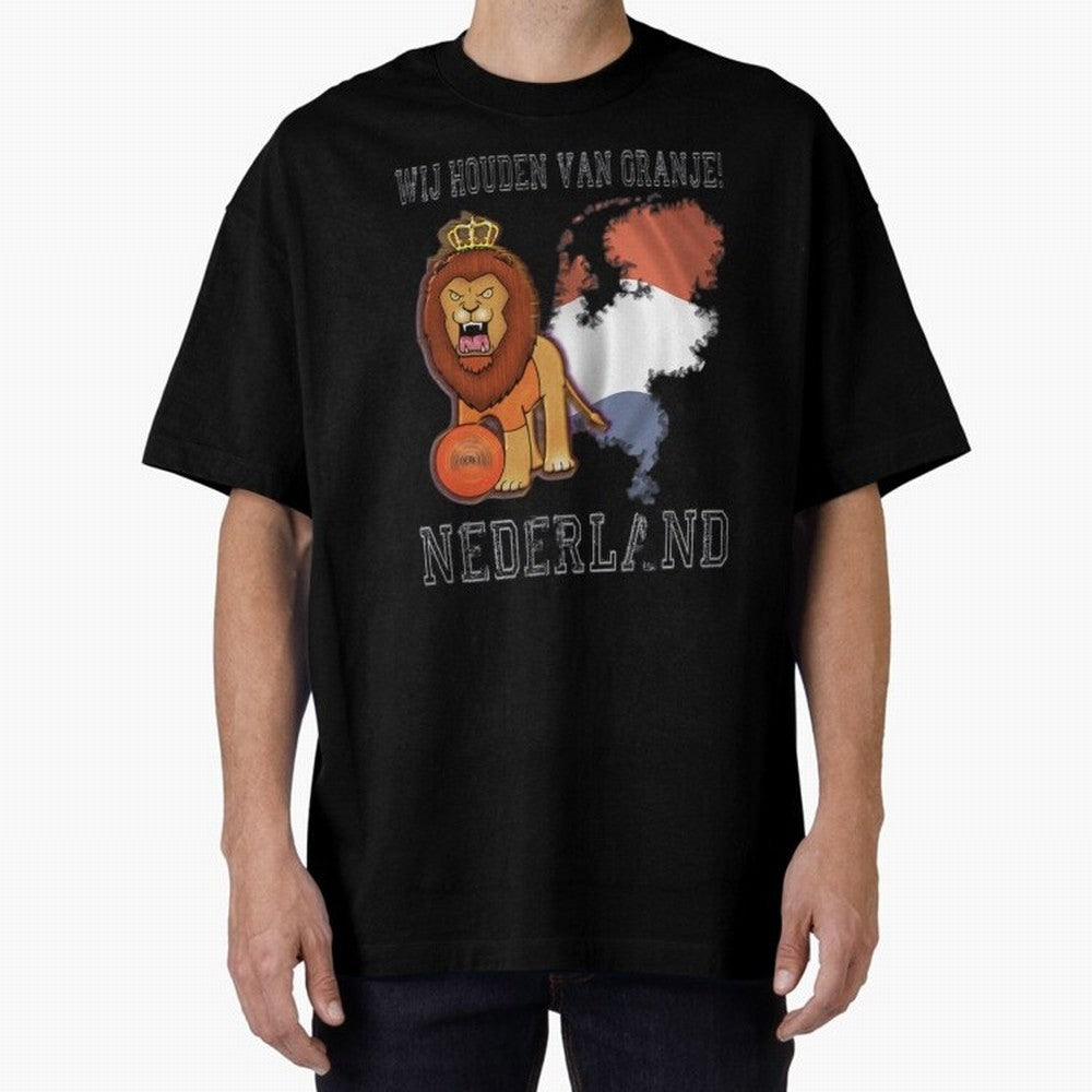Dutch Pride Lion - Netherlands Football Fans Oranje Oversized T-Shirt Show Passion for the Stars of FIFA World Cup 2026 Group Stage Driven by Messi, Portugal, Spain and Germany Energy, Classic Soccer Heritage, Championship Pressure, Fan Loyalty and