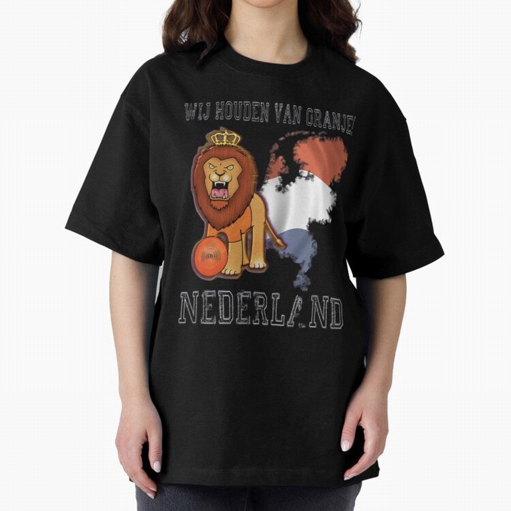 Dutch Pride Lion - Netherlands Football Fans Oranje Oversized T-Shirt Show Passion for the Stars of FIFA World Cup 2026 Group Stage Driven by Messi, Portugal, Spain and Germany Energy, Classic Soccer Heritage, Championship Pressure, Fan Loyalty and