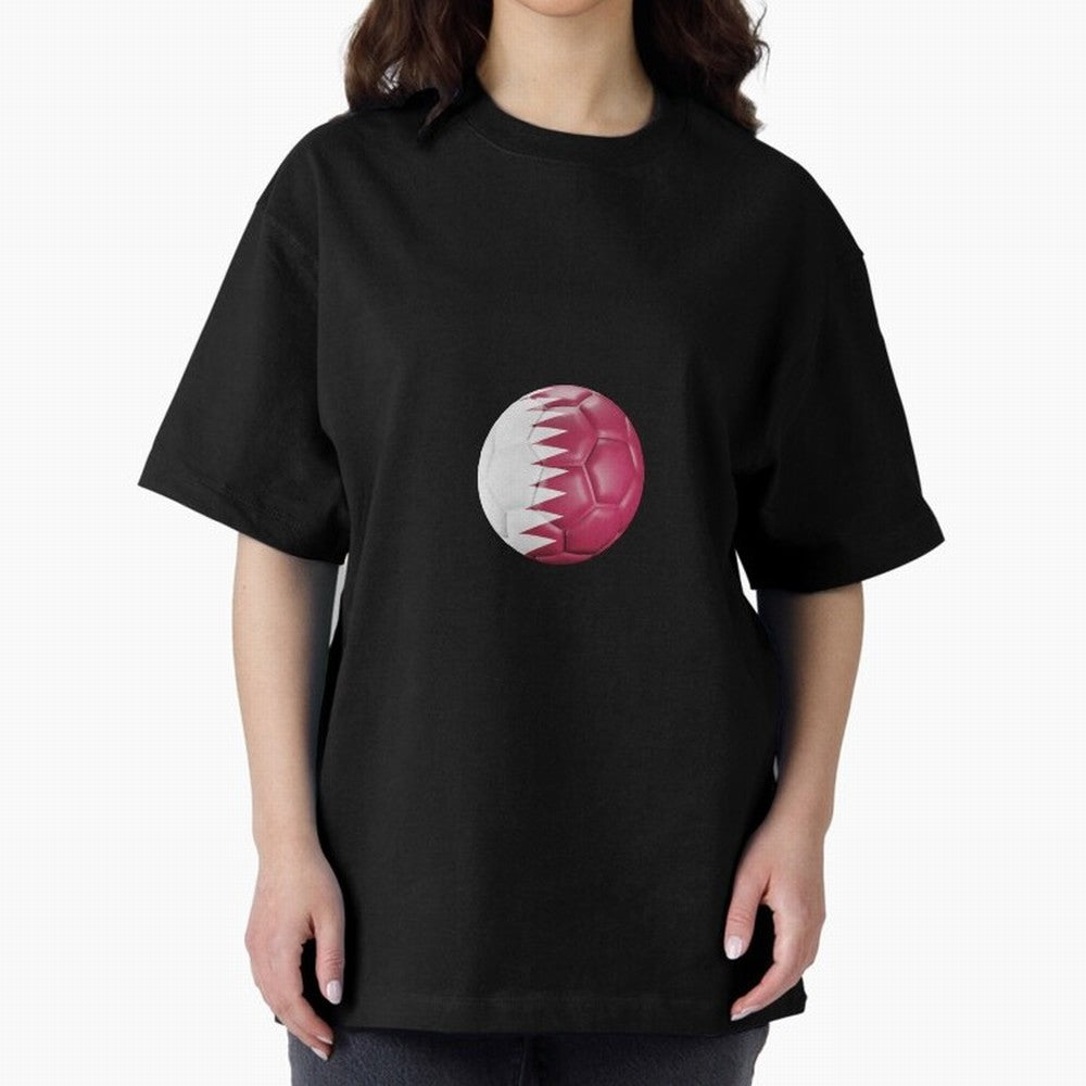 Qatar Flag Ball Oversized T-Shirt Represent Fans Who Live for FIFA World Cup 2026 Celebrating Haaland, France Energy, Stadium Memories, Football Loyalty, International Chants and Championship Tradition; Great for Watch Parties, Sports Bars, Family