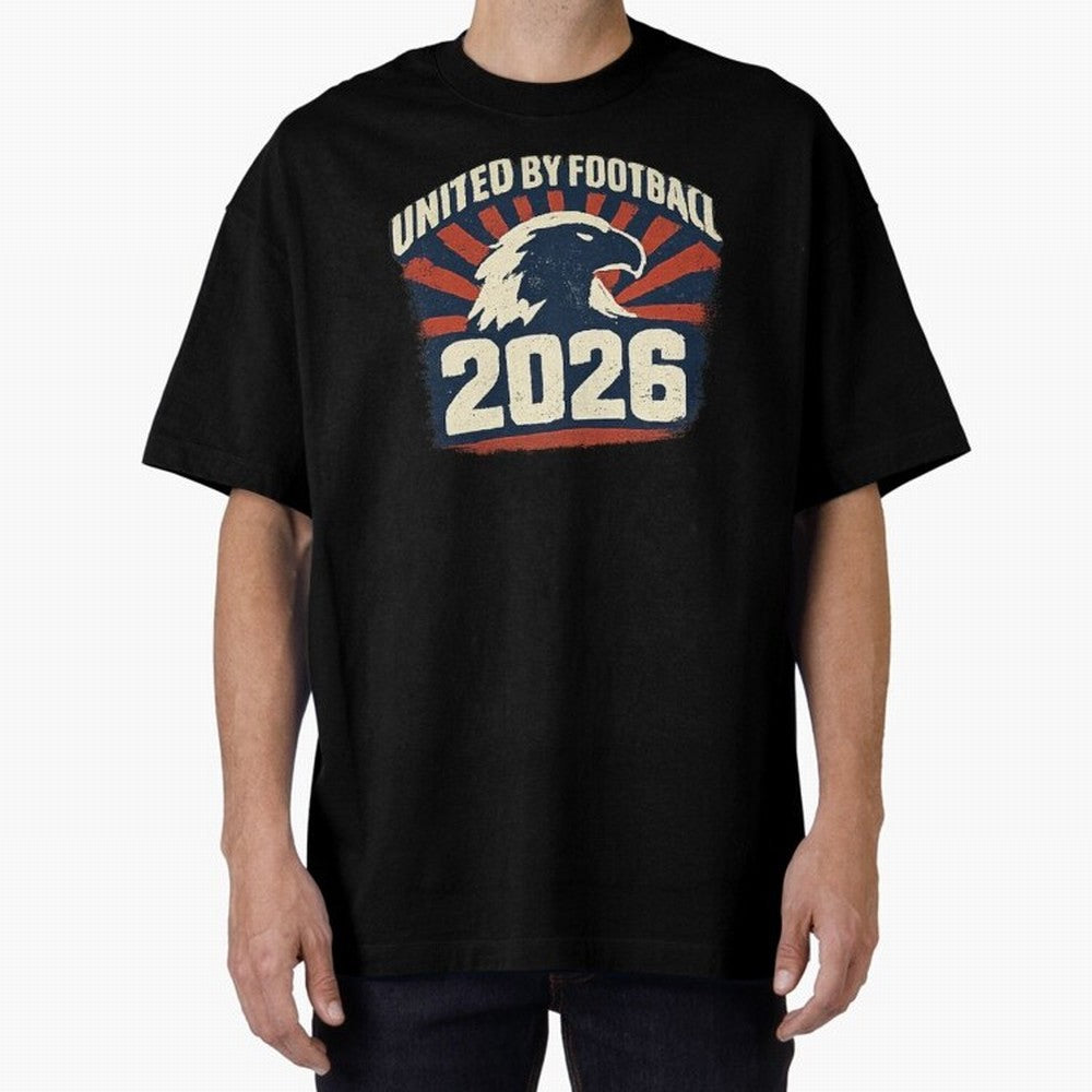 United By Football 2026 Vintage Soccer Fan USA T-Shirt Oversized T-Shirt Celebrate Unforgettable Nights in FIFA World Cup 2026 Group Stage Spirit, Highlighting England and Germany, Mbappe and Neymar, Retro Football Energy, Iconic Rivalries, Trophy