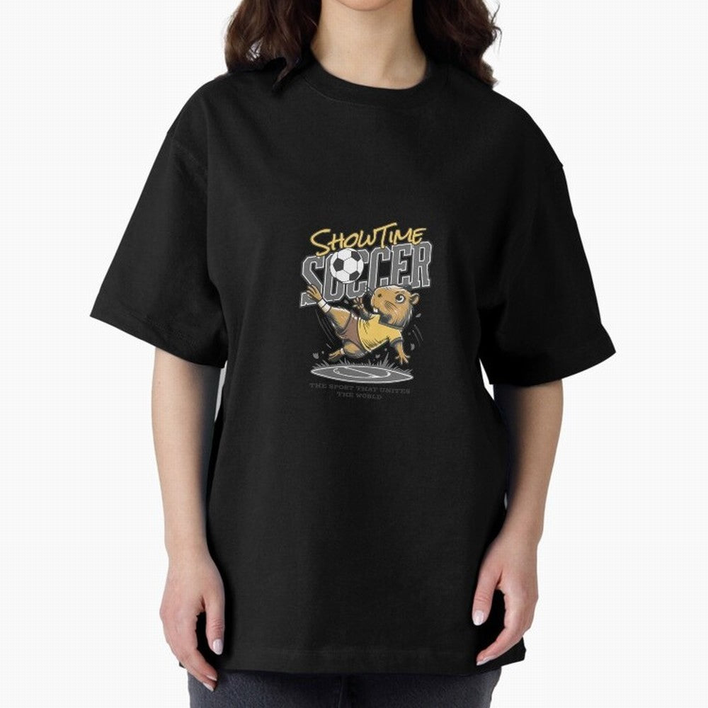 Capybara Playing Soccer Football Gray Vibes Oversized T-Shirt Capture FIFA World Cup 2026 Spirit, Made for France and Portugal, Messi and Cristiano Ronaldo, Match Day Excitement, Supporter Culture, Golden Goals and Global Football Passion; Perfect