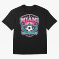 Miami 2026 Host City Emblem Soccer Football Events Oversized T-Shirt Remember FIFA World Cup 2026 Group Stage for Fans of CR7 and Messi and Brazil, Bringing Stadium Memories, Football Loyalty, International Chants and Championship Tradition;