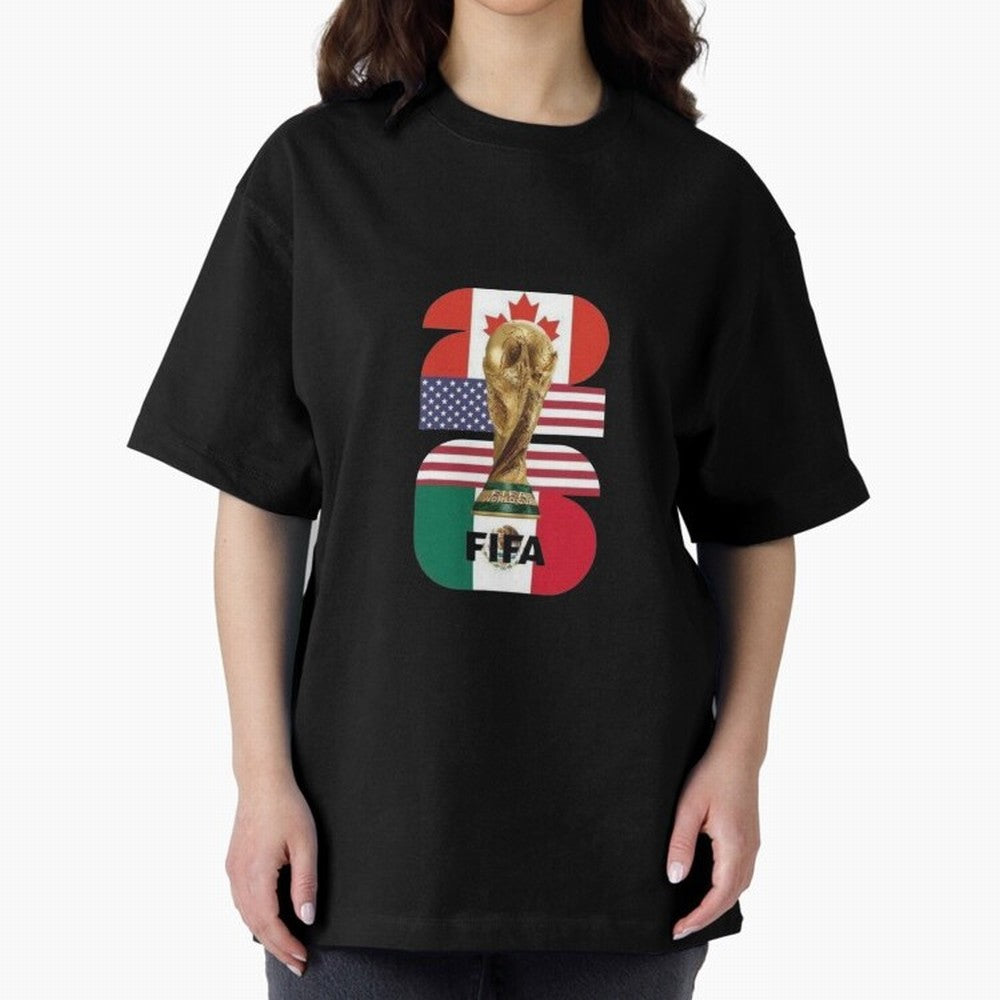 Three Nations Host Trophy Vertical Oversized T-Shirt Step into the FIFA World Cup 2026 Group Stage Journey through Neymar, Haaland and Cristiano Ronaldo Highlights, Netherlands Pride, Supporter Pride, Iconic Celebrations, Legendary Names and Global