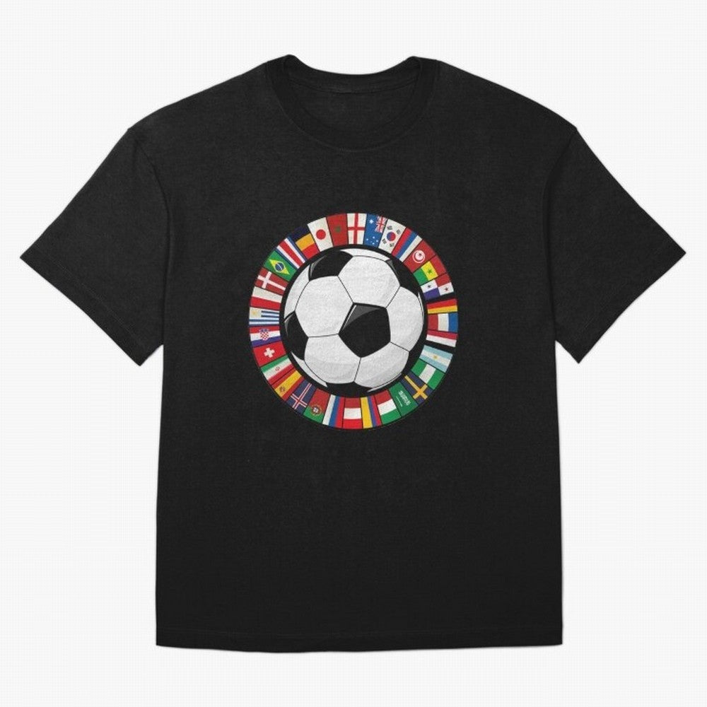 Global Nations Football Circle Art Oversized T-Shirt Support the Legends of FIFA World Cup 2026 USA Canada Mexico Inspired by Messi, Neymar and Mbappe, Argentina, France and Brazil Energy, Football History, Final Match Energy, Crowd Noise and Once