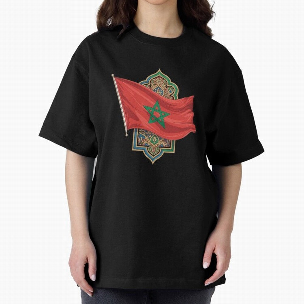 Morocco Flag Heritage World Cup 2026 Oversized T-Shirt Stand Proud for Match Day Hype around FIFA World Cup 2026 Group Stage, CR7, England, Stadium Chants, National Pride, Trophy Dreams and Unforgettable Football Memories; Built for Supporters