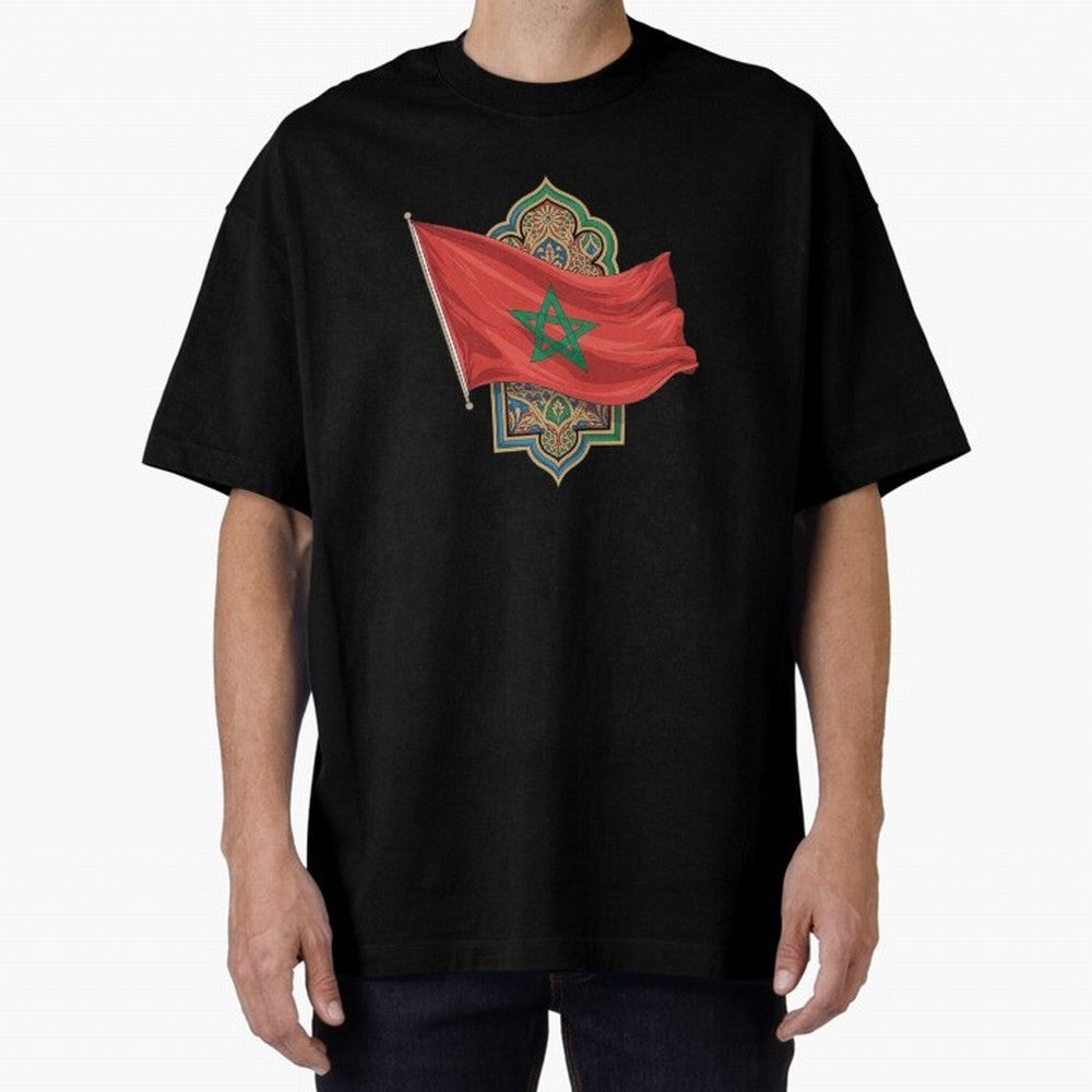 Morocco Flag Heritage World Cup 2026 Oversized T-Shirt Stand Proud for Match Day Hype around FIFA World Cup 2026 Group Stage, CR7, England, Stadium Chants, National Pride, Trophy Dreams and Unforgettable Football Memories; Built for Supporters
