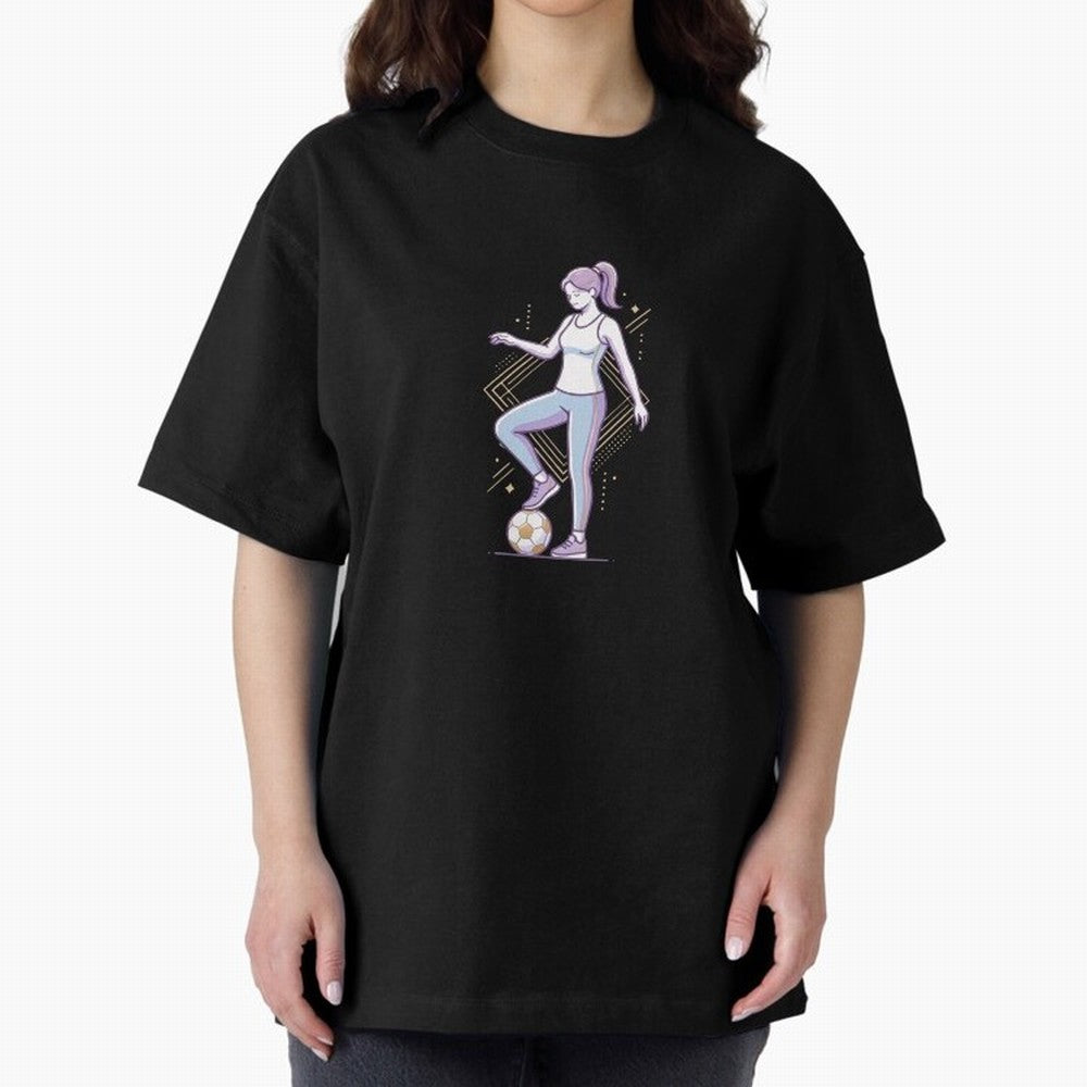 Female Soccer Player Athlete Line Art Oversized T-Shirt Show Fan Pride Across the FIFA World Cup 2026 Group Stage Journey through Haaland and Mbappe Highlights, Argentina Pride, Match Day Excitement, Supporter Culture, Golden Goals and Global