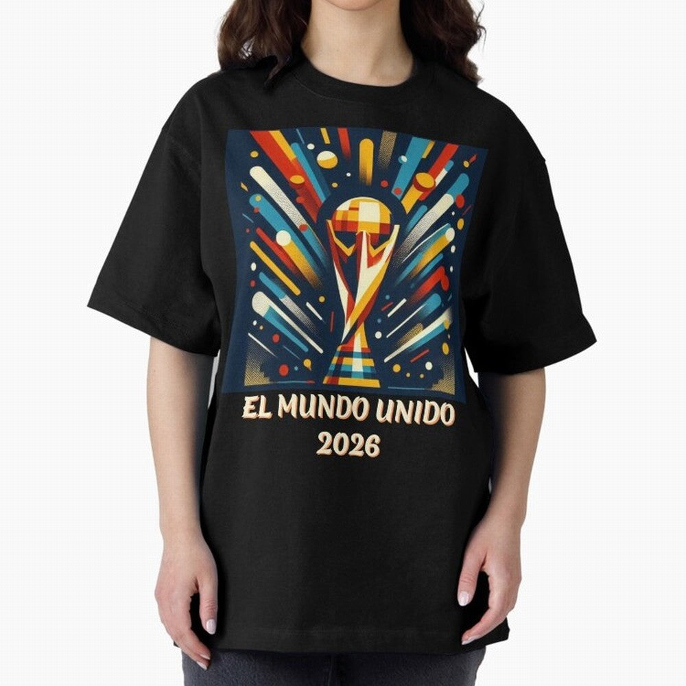 2026 World Cup The United World - Modern Geometric Art Oversized T-Shirt Celebrate the Road through FIFA World Cup 2026 Group Stage Spirit, Inspired by Spain and Netherlands, Haaland and Mbappe, Sports Nostalgia, International Competition, Famous