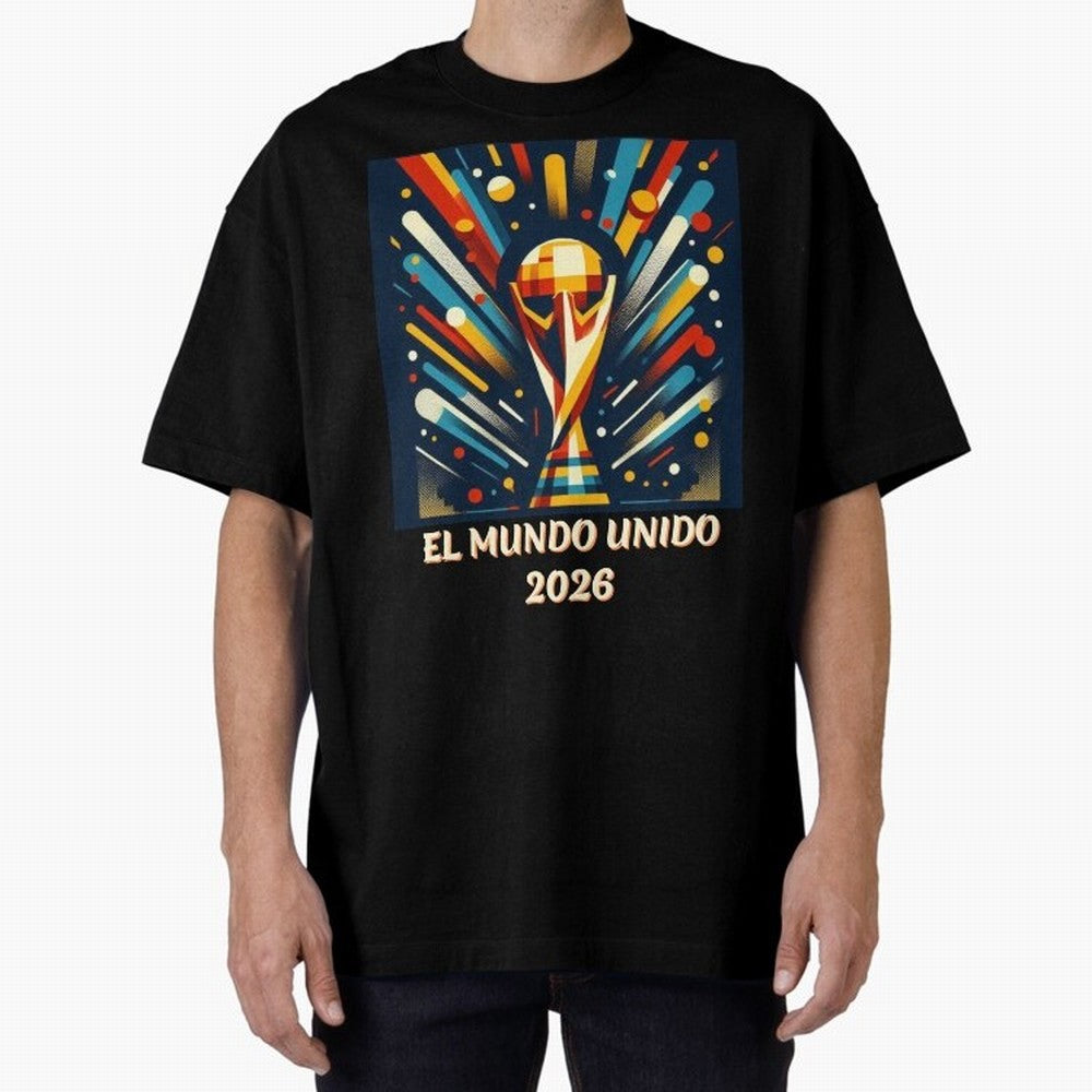 2026 World Cup The United World - Modern Geometric Art Oversized T-Shirt Celebrate the Road through FIFA World Cup 2026 Group Stage Spirit, Inspired by Spain and Netherlands, Haaland and Mbappe, Sports Nostalgia, International Competition, Famous