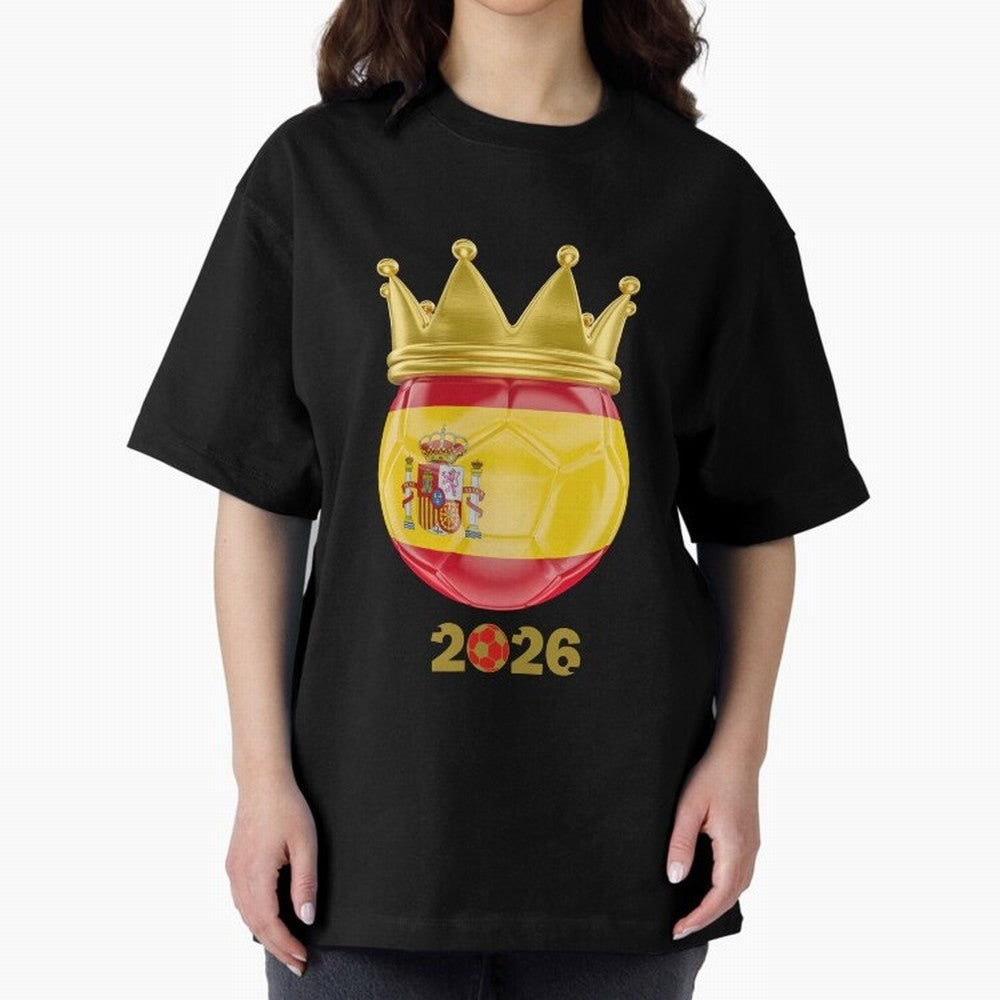 Spain Football Champion Crown 2026 Oversized T-Shirt Celebrate Global Passion for FIFA World Cup 2026 Group Stage Built around Haaland and Mbappe, Brazil Energy, Football Festival Excitement, Trophy Ambitions, Country Rivalries and Star Player