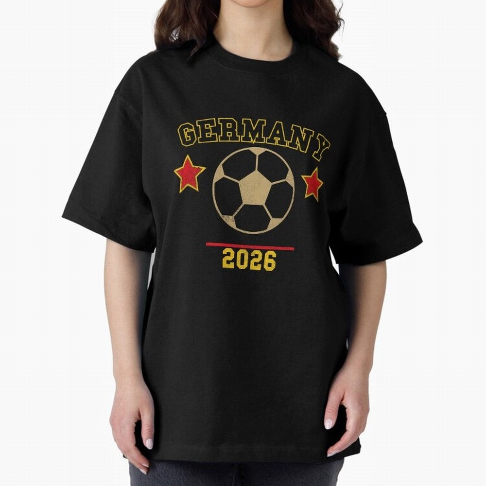 Germany 2026 ¡ª Vintage Soccer Tee Oversized T-Shirt Celebrate Fan Culture around FIFA World Cup 2026 Group Stage Spirit, Centered on Portugal, Messi, Vintage Soccer Flavor, Modern Football Stars, National Flags and Final Night Emotion; Ideal for