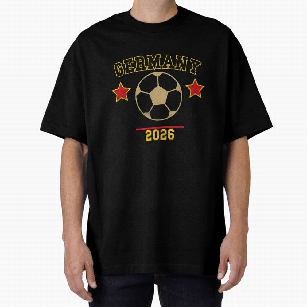 Germany 2026 ¡ª Vintage Soccer Tee Oversized T-Shirt Celebrate Fan Culture around FIFA World Cup 2026 Group Stage Spirit, Centered on Portugal, Messi, Vintage Soccer Flavor, Modern Football Stars, National Flags and Final Night Emotion; Ideal for