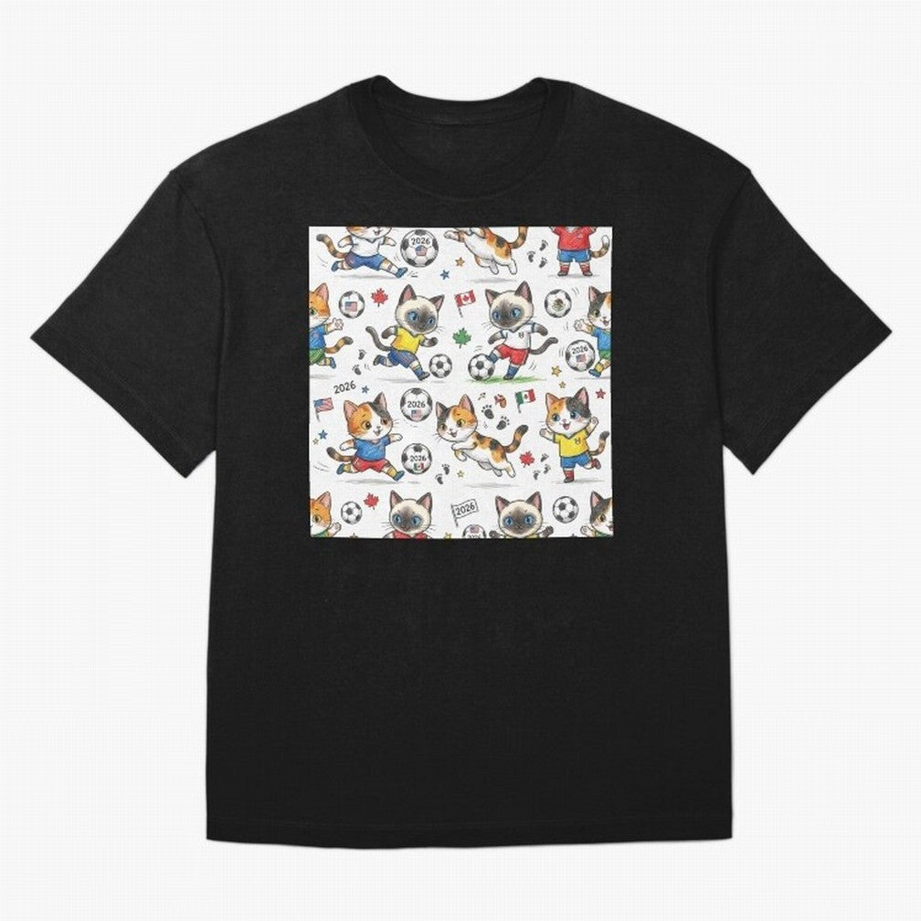 Chibi Soccer Cats 2026 - Cute Football Kittens Pattern Oversized T-Shirt Celebrate the Next Chapter of FIFA World Cup 2026 USA Canada Mexico for Fans of Messi and Brazil, Bringing Global Supporter Spirit, Legendary Goals, National Colors and