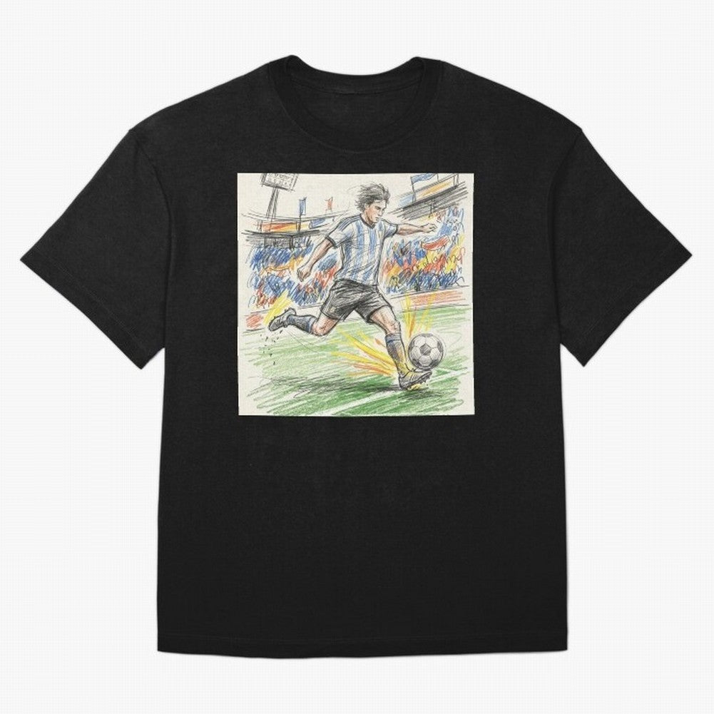 Dynamic Soccer Power Kick - Blue & White Jersey Style Oversized T-Shirt Celebrate Supporters United by FIFA World Cup 2026 USA Canada Mexico Spirit, Built around Germany, Mbappe, Tournament Hype, Historic Matchups, Family Viewing Parties and Global