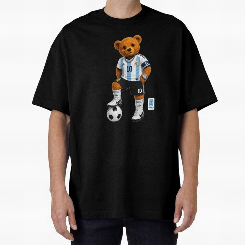 Argentina Soccer Bear World Cup Teddy Bear Oversized T-Shirt Share the Excitement of FIFA World Cup 2026 Group Stage for Fans of Mbappe and Neymar and Spain and Netherlands, Bringing Fan Favorite Moments, National Team Passion, Big Match Drama and