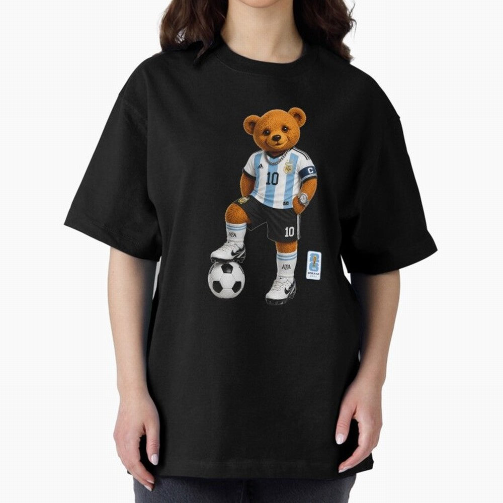 Argentina Soccer Bear World Cup Teddy Bear Oversized T-Shirt Share the Excitement of FIFA World Cup 2026 Group Stage for Fans of Mbappe and Neymar and Spain and Netherlands, Bringing Fan Favorite Moments, National Team Passion, Big Match Drama and