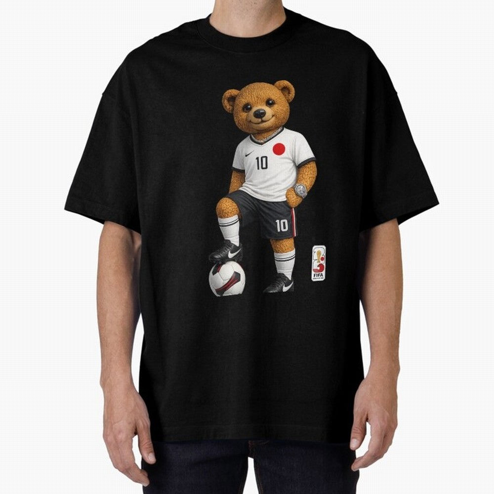 Japan Soccer Bear World Cup Teddy Bear Oversized T-Shirt Celebrate Global Passion for FIFA World Cup 2026 USA Canada Mexico for Fans of Haaland and Mbappe and Germany, Bringing Champion Mindset, Group Stage Buzz, Knockout Tension and Passionate Fan