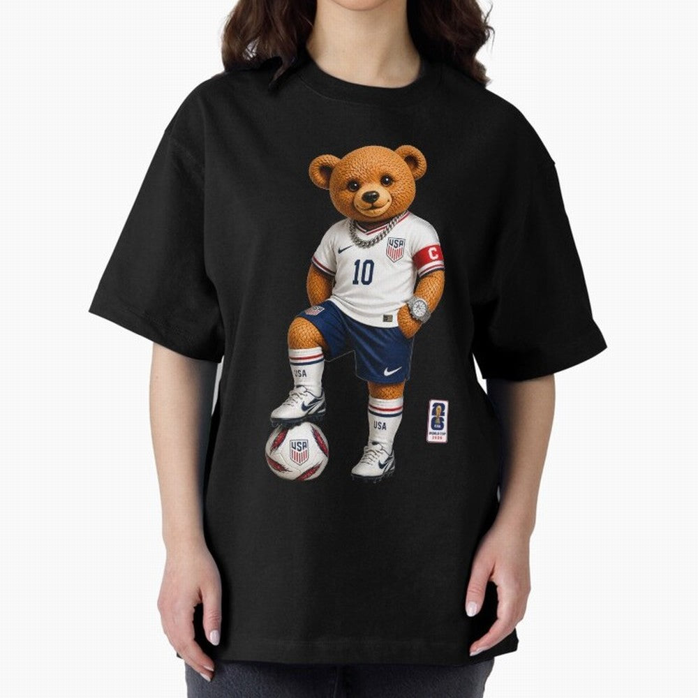 USA Soccer Bear World Cup 2026 Teddy Bear Oversized T-Shirt Capture Match Day Hype around FIFA World Cup 2026, Messi, CR7 and Mbappe, England, France and Netherlands, Tournament Hype, Historic Matchups, Family Viewing Parties and Global Sports
