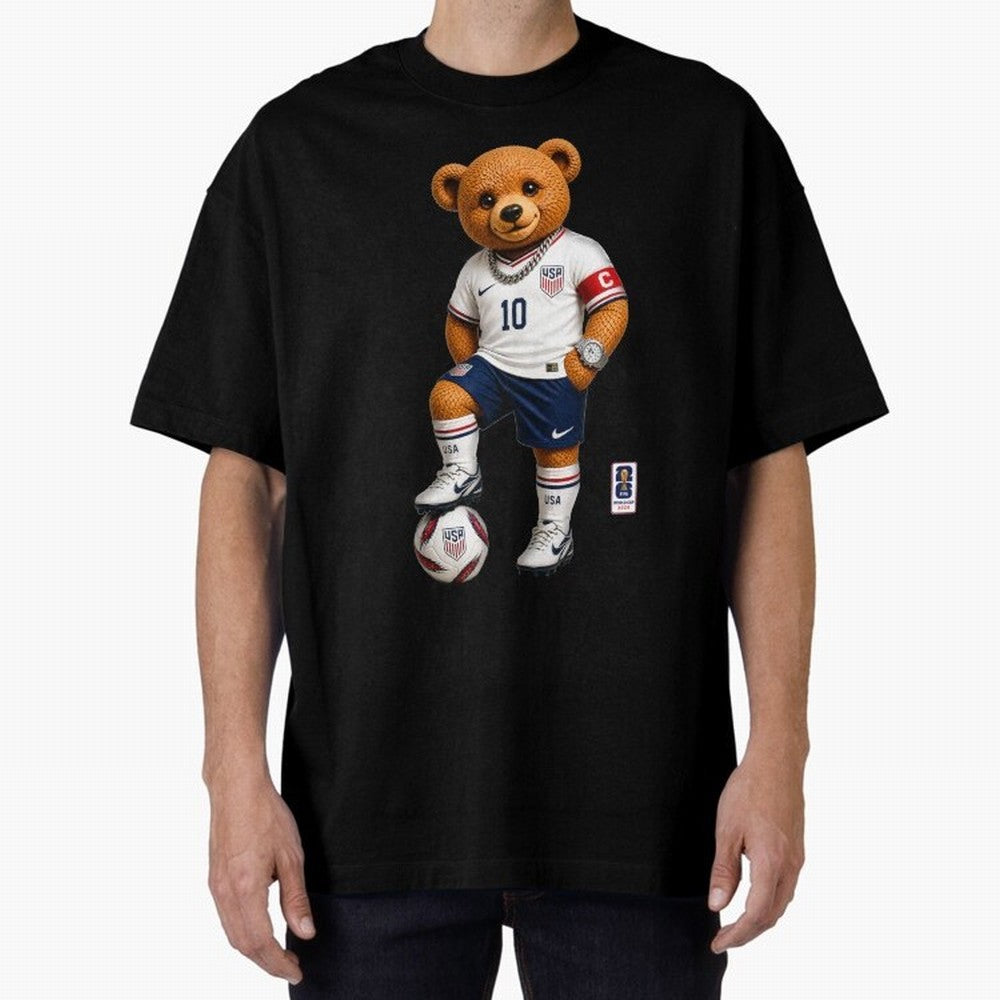 USA Soccer Bear World Cup 2026 Teddy Bear Oversized T-Shirt Capture Match Day Hype around FIFA World Cup 2026, Messi, CR7 and Mbappe, England, France and Netherlands, Tournament Hype, Historic Matchups, Family Viewing Parties and Global Sports