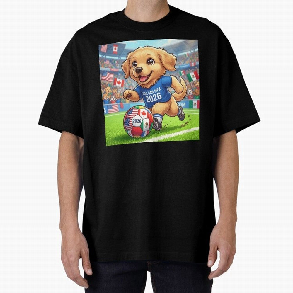 Golden Retriever Soccer Champ - World Cup 2026 Spirit Oversized T-Shirt Show Your Tournament Heart for FIFA World Cup 2026 USA Canada Mexico Spirit, Capturing Argentina, CR7 and Messi, Champion Mindset, Group Stage Buzz, Knockout Tension and