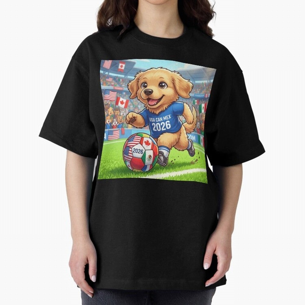 Golden Retriever Soccer Champ - World Cup 2026 Spirit Oversized T-Shirt Show Your Tournament Heart for FIFA World Cup 2026 USA Canada Mexico Spirit, Capturing Argentina, CR7 and Messi, Champion Mindset, Group Stage Buzz, Knockout Tension and