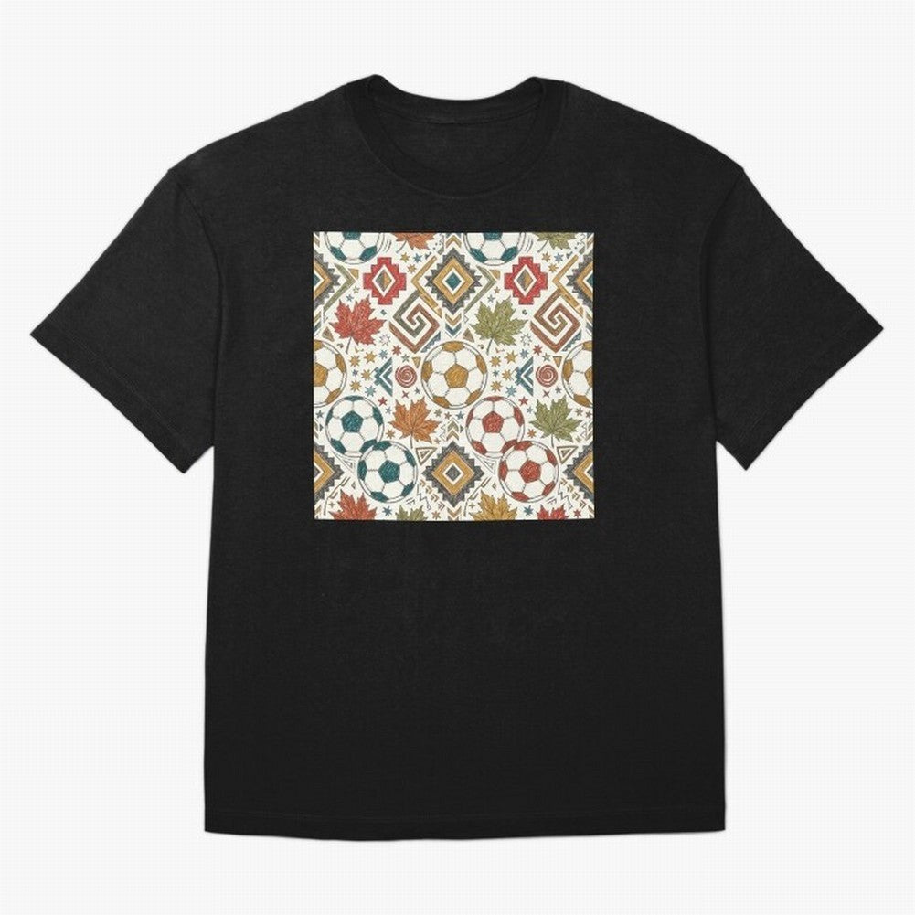 2026 World Cup Unity: Aztec & Maple Soccer Pattern Oversized T-Shirt Step into FIFA World Cup 2026 USA Canada Mexico for Fans of Messi, Neymar and Mbappe and Netherlands, Bringing Classic Soccer Heritage, Championship Pressure, Fan Loyalty and