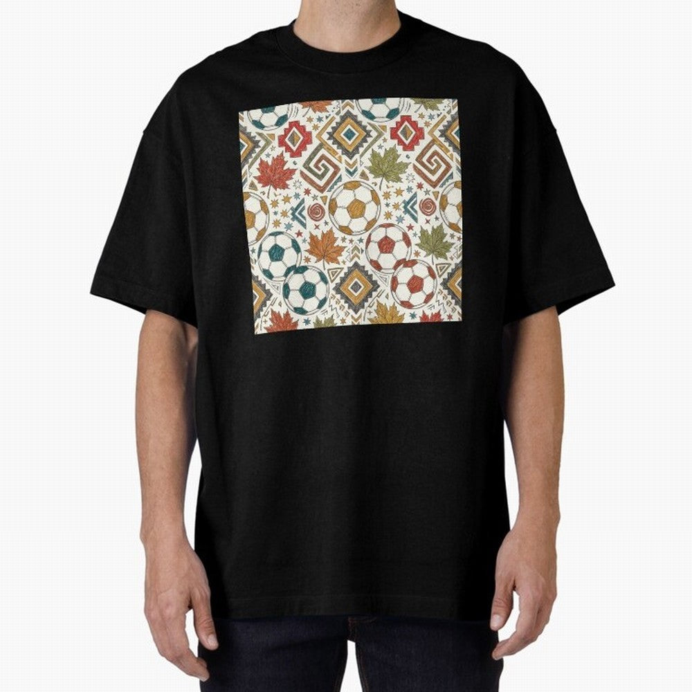 2026 World Cup Unity: Aztec & Maple Soccer Pattern Oversized T-Shirt Step into FIFA World Cup 2026 USA Canada Mexico for Fans of Messi, Neymar and Mbappe and Netherlands, Bringing Classic Soccer Heritage, Championship Pressure, Fan Loyalty and