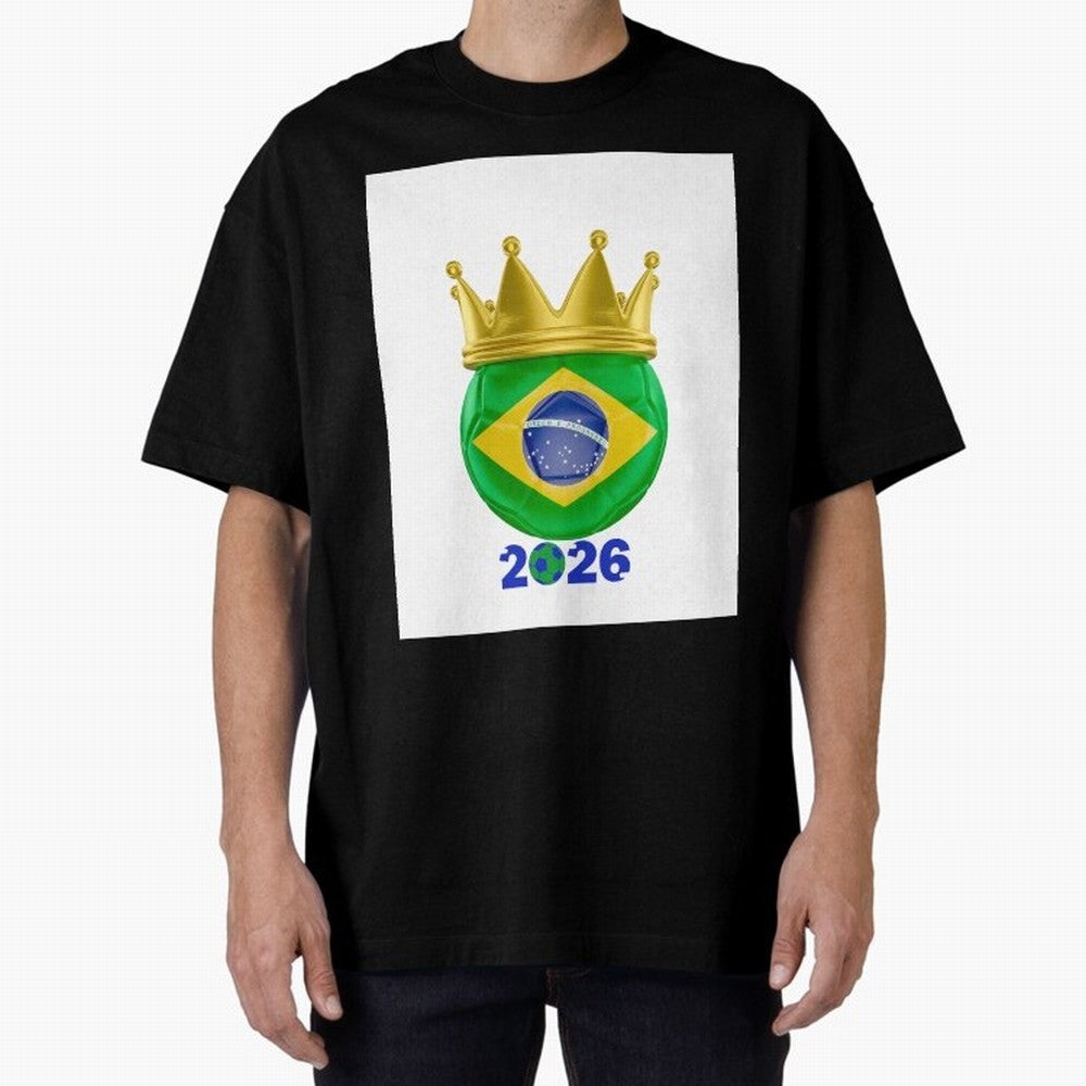 Brazil Football Champion Crown 2026 Oversized T-Shirt Get Ready for FIFA World Cup 2026 USA Canada Mexico Capturing Messi, Neymar and Mbappe, Argentina Energy, Vintage Soccer Flavor, Modern Football Stars, National Flags and Final Night Emotion;