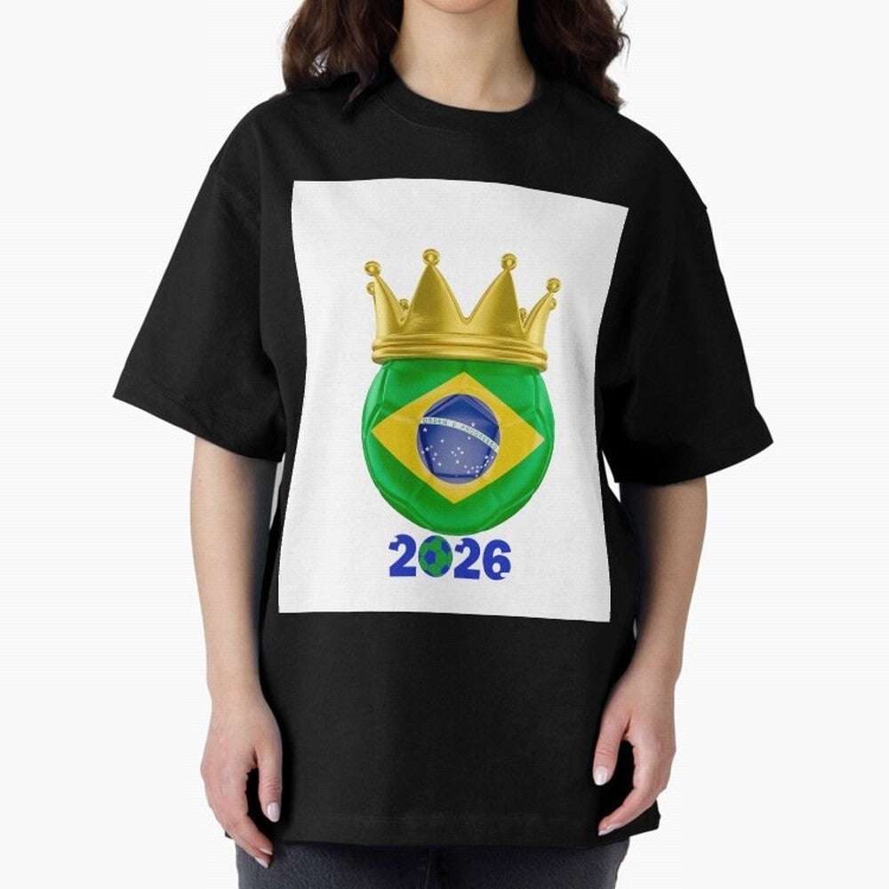 Brazil Football Champion Crown 2026 Oversized T-Shirt Get Ready for FIFA World Cup 2026 USA Canada Mexico Capturing Messi, Neymar and Mbappe, Argentina Energy, Vintage Soccer Flavor, Modern Football Stars, National Flags and Final Night Emotion;