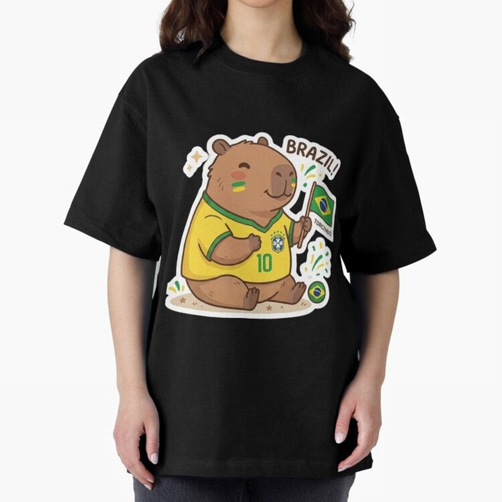 Capivara Torcedora Oversized T-Shirt Show Support during FIFA World Cup 2026 Spirit, Filled with Portugal, Messi, Football Passion, Legendary Performances, Festival Vibes and Supporter Community; Great for Watch Parties, Sports Bars, Family Nights,