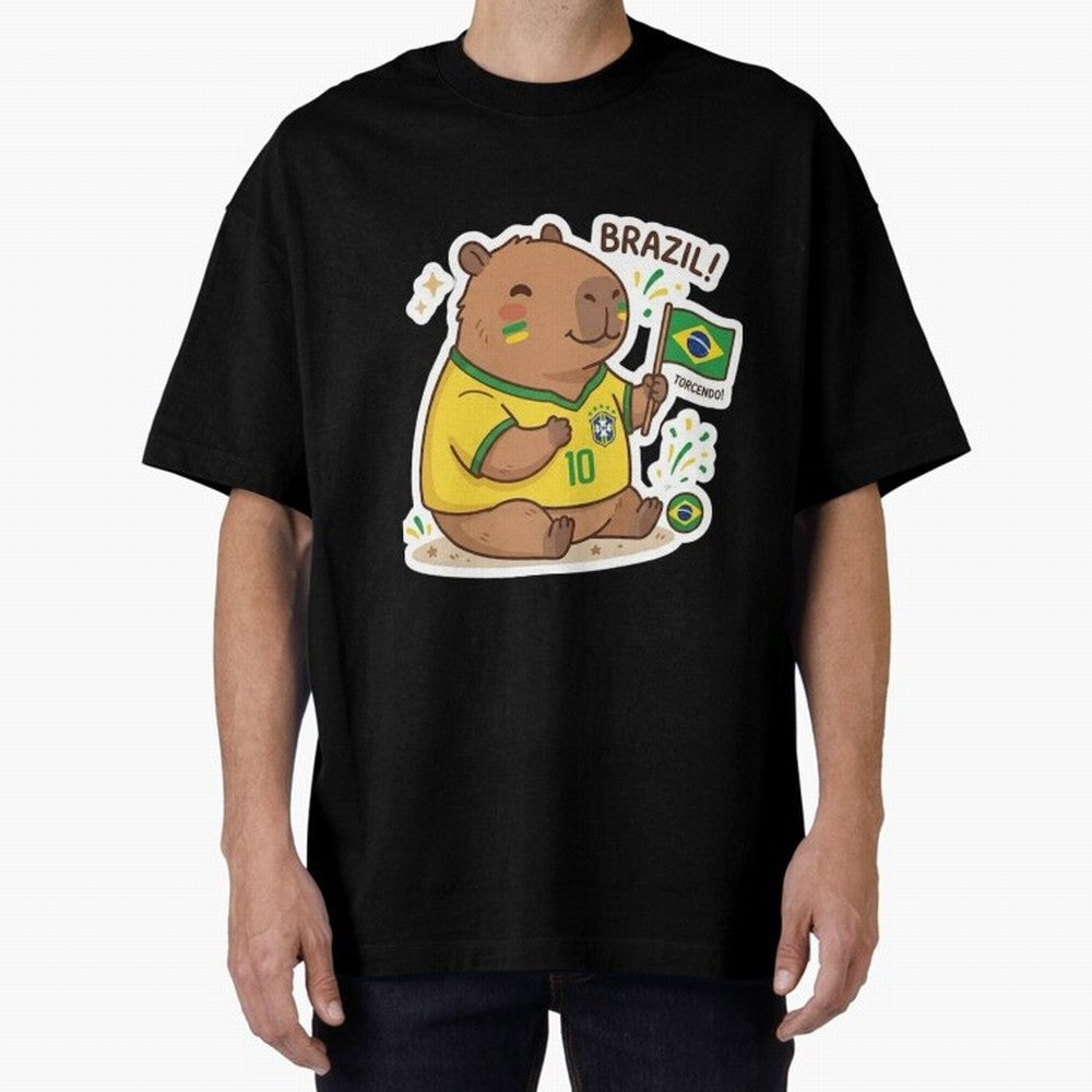 Capivara Torcedora Oversized T-Shirt Show Support during FIFA World Cup 2026 Spirit, Filled with Portugal, Messi, Football Passion, Legendary Performances, Festival Vibes and Supporter Community; Great for Watch Parties, Sports Bars, Family Nights,