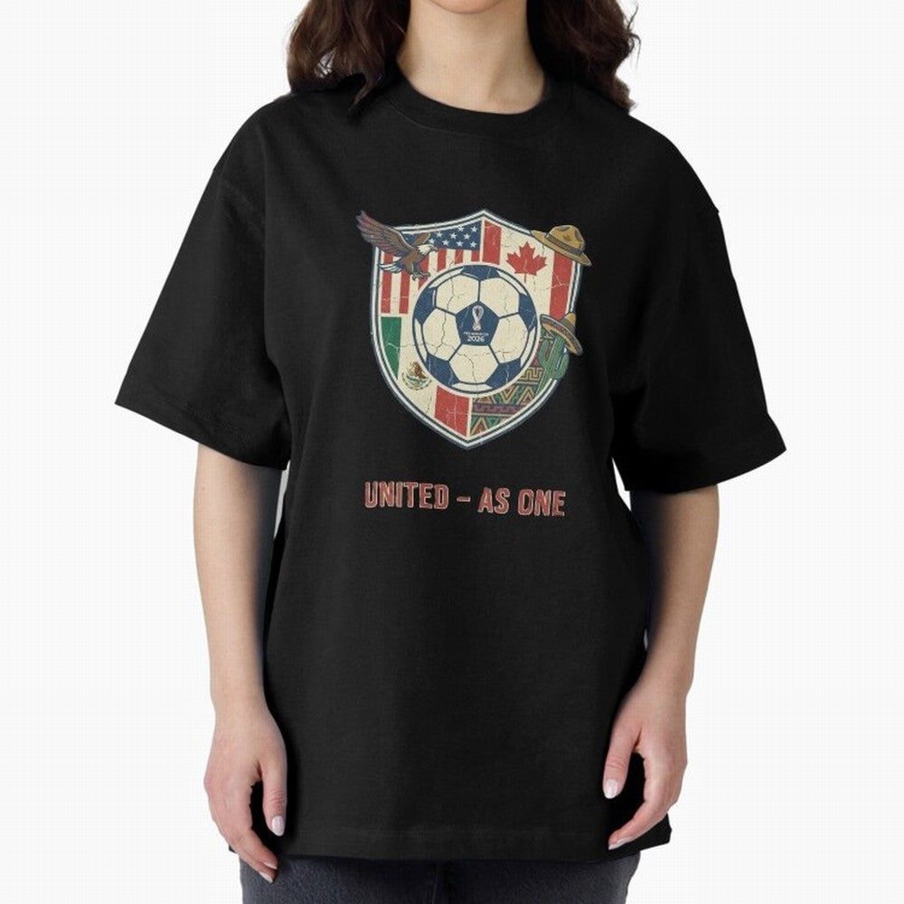 North America United Soccer 2026 Vintage Crest Oversized T-Shirt Discover Global Football Passion for FIFA World Cup 2026 Group Stage, Centered on Neymar, Haaland and Cristiano Ronaldo, Argentina, Match Day Excitement, Supporter Culture, Golden