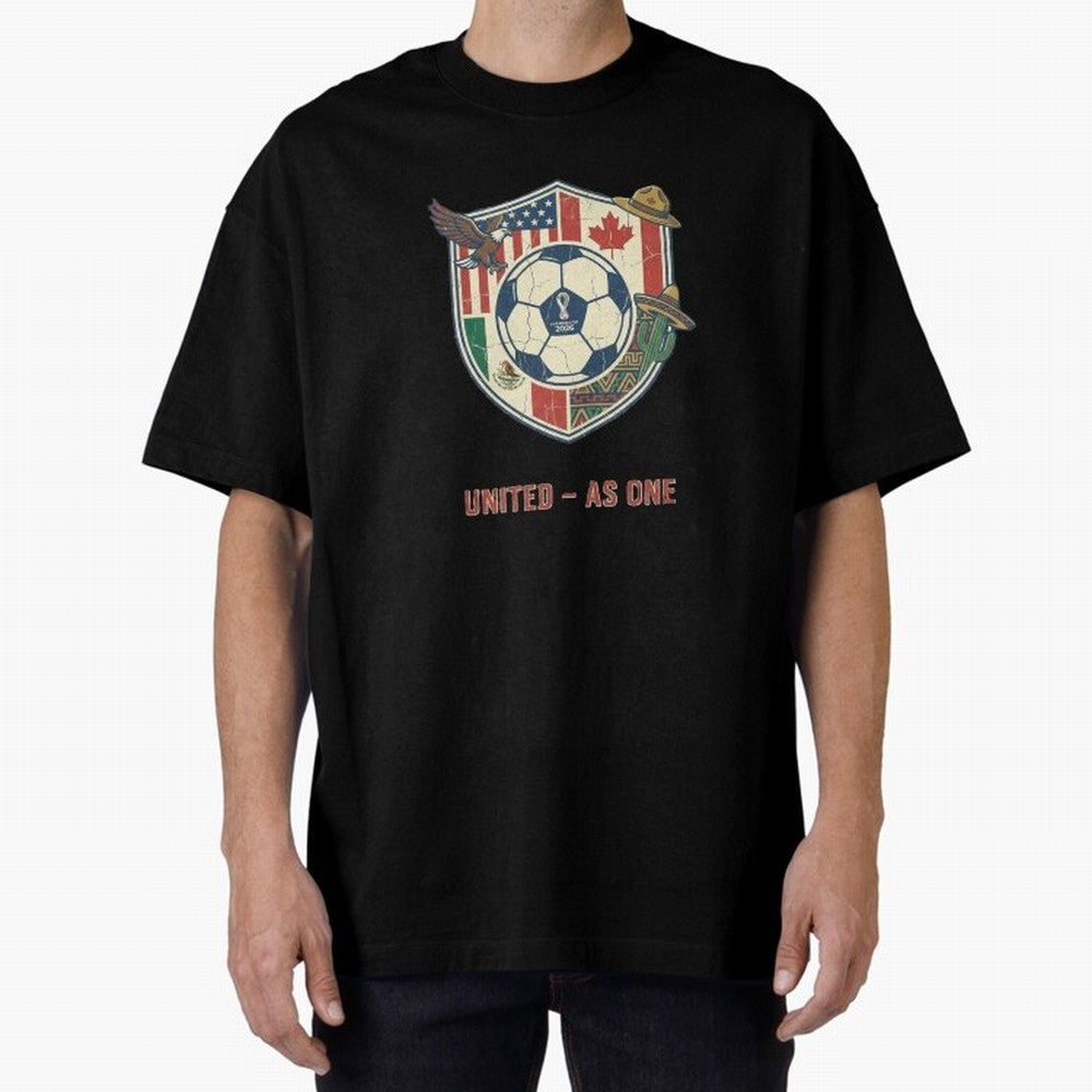 North America United Soccer 2026 Vintage Crest Oversized T-Shirt Discover Global Football Passion for FIFA World Cup 2026 Group Stage, Centered on Neymar, Haaland and Cristiano Ronaldo, Argentina, Match Day Excitement, Supporter Culture, Golden