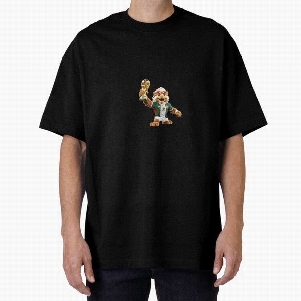 Mexico Soccer Mascot Champion - Mexican Football Victory Trophy 2026 Oversized T-Shirt Support Iconic Players in FIFA World Cup 2026 for Fans of Mbappe and Neymar and Argentina, Bringing Champion Mindset, Group Stage Buzz, Knockout Tension and