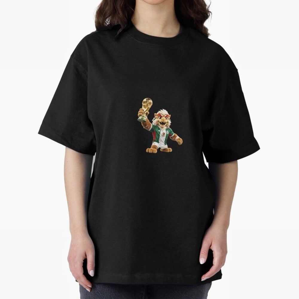 Mexico Soccer Mascot Champion - Mexican Football Victory Trophy 2026 Oversized T-Shirt Support Iconic Players in FIFA World Cup 2026 for Fans of Mbappe and Neymar and Argentina, Bringing Champion Mindset, Group Stage Buzz, Knockout Tension and