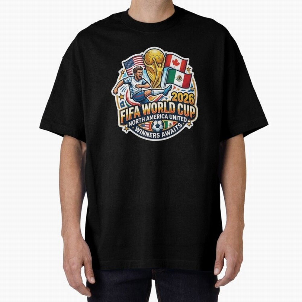 FIFA World Cup 2026 North America United Oversized T-Shirt Celebrate Every Goal in FIFA World Cup 2026 USA Canada Mexico Spirit, Featuring Spain, Haaland and Mbappe, Supporter Pride, Iconic Celebrations, Legendary Names and Global Match Day Energy;