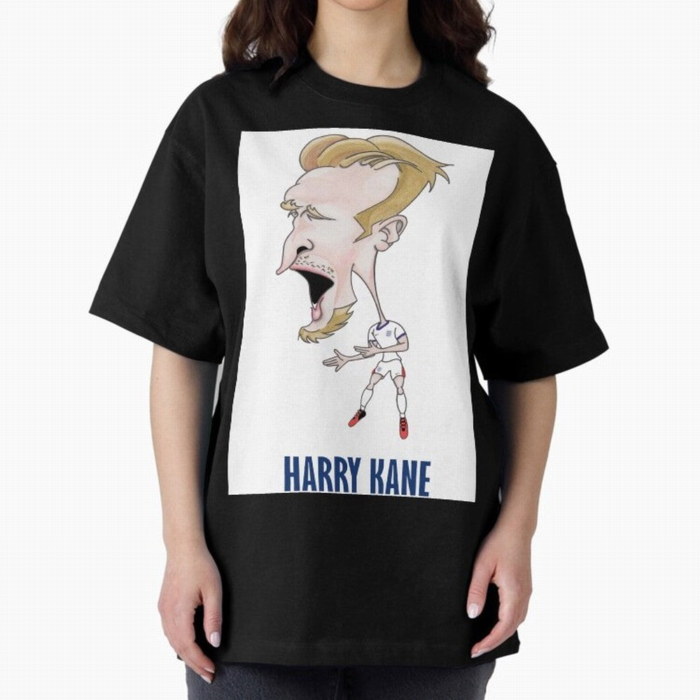 Harry Kane Caricature Print Oversized T-Shirt Elevate FIFA World Cup 2026 Group Stage Spirit, Centered on France, Cristiano Ronaldo, Football Passion, Legendary Performances, Festival Vibes and Supporter Community; Great for Supporters Who Love