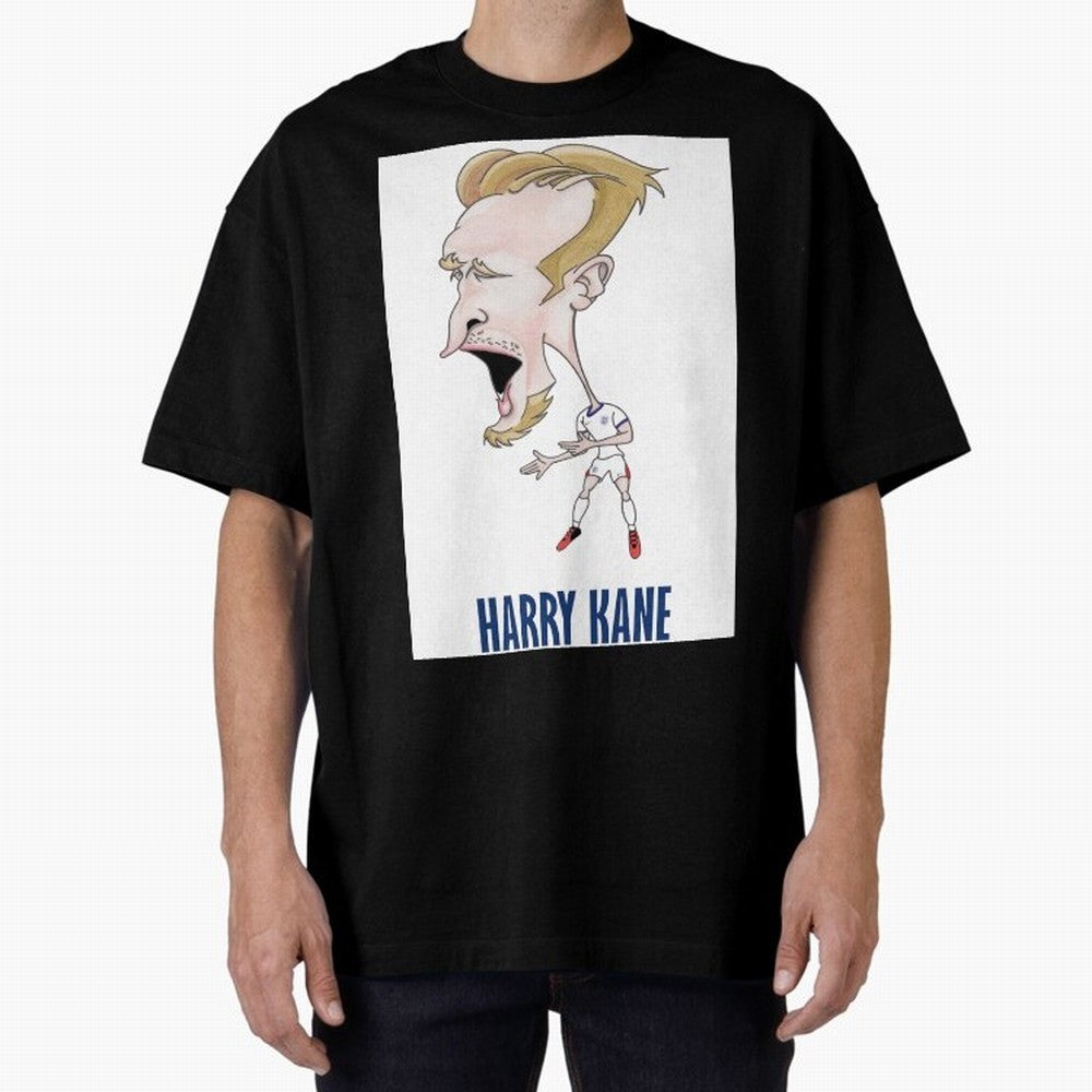 Harry Kane Caricature Print Oversized T-Shirt Elevate FIFA World Cup 2026 Group Stage Spirit, Centered on France, Cristiano Ronaldo, Football Passion, Legendary Performances, Festival Vibes and Supporter Community; Great for Supporters Who Love
