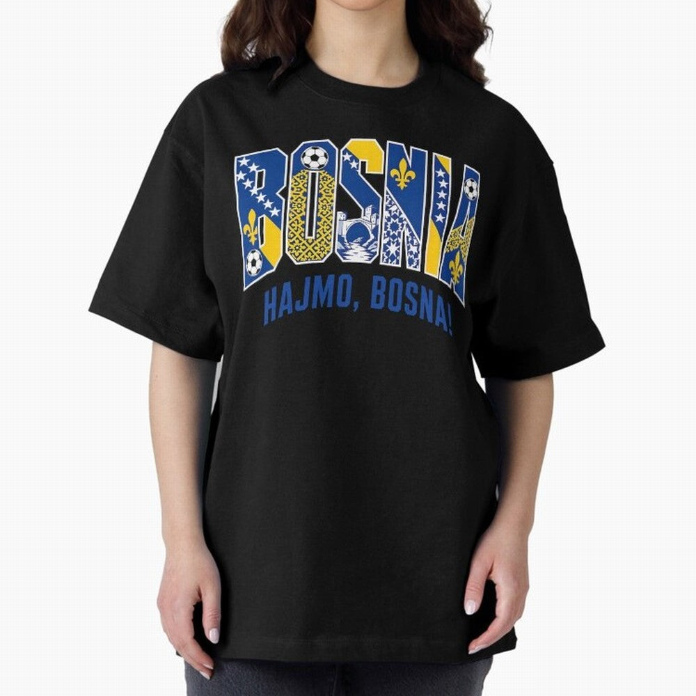 Bosnia Hajmo Bosna Football Soccer Fan Bosnian Supporter Flag Oversized T-Shirt Support FIFA World Cup 2026 Spirit, with Germany, CR7, Goal Celebration Energy, Supporter Heritage, Football Icons and Worldwide Tournament Joy; Ideal for Passionate